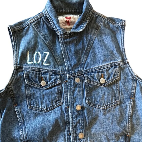 Upcycled Denim Vest, Size Medium: Painted Lake of the Ozarks Sleeveless Jacket - Picture 2 of 11